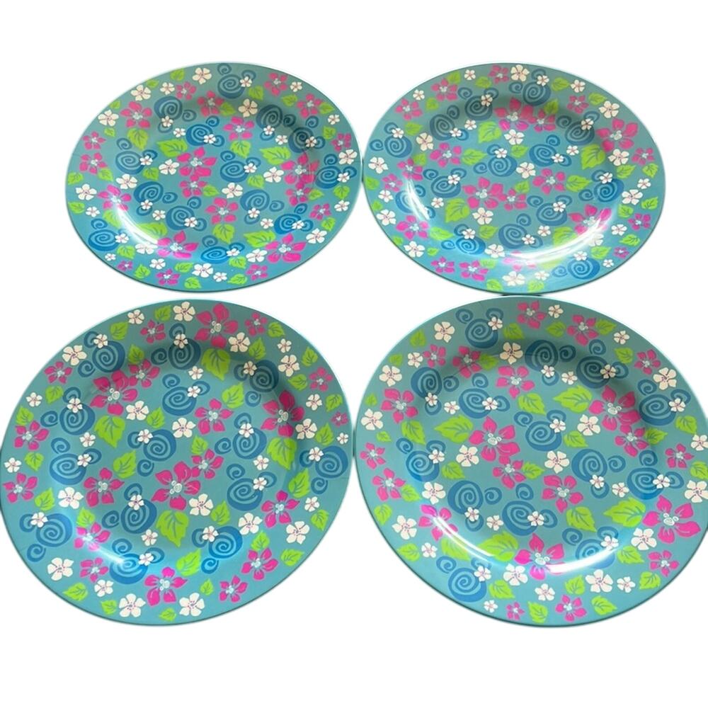 Disney Tropical Hidden Mickey Plastic Dinner Plates Summer Barbecue Set of 4 - Picture 2 of 7